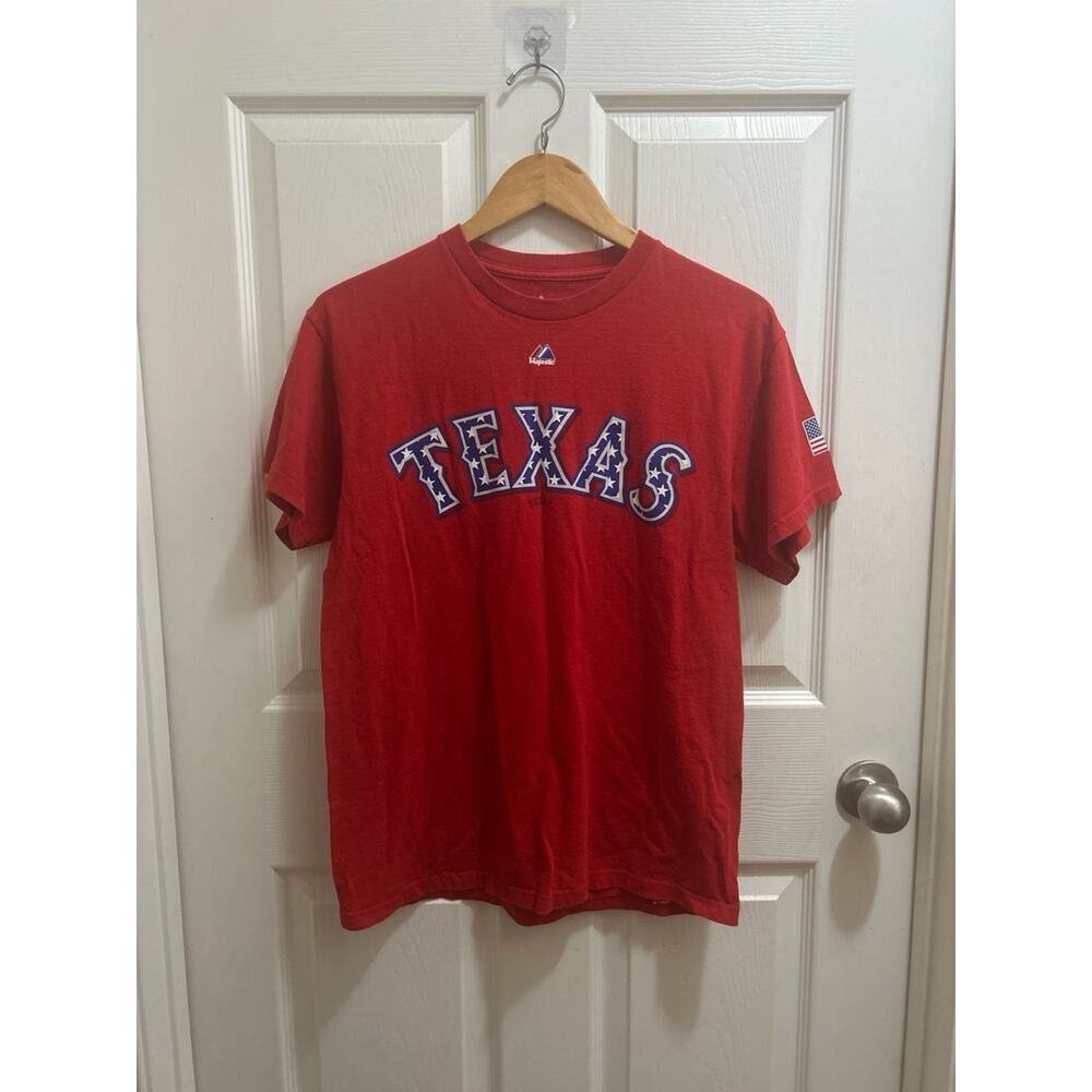 Majestic Texas Rangers Elvis Andrus #1 Stars and Stripes T-Shirt Size M